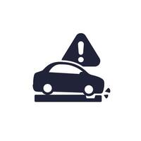 pothole warning icon with a car on white vector