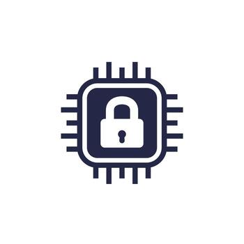 Hardware encryption icon with a microchip vector