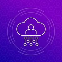 User of SaaS line icon with cloud, vector