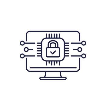 Hardware encryption line icon with a computer vector