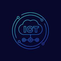 ICT icon with cloud, Information and communications technology, linear design vector