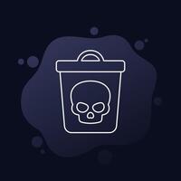 toxic waste icon with a trash bin, line vector
