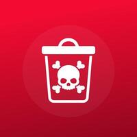 toxic waste icon with a trash bin and skull vector