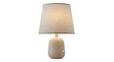 A table lamp with a white shade and a beige shade photo