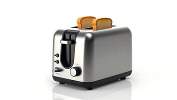 A bread toaster with two slices of bread on white background. photo