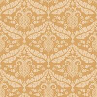 Golden Damask Seamless Pattern with Pineapple and Leaf Motifs vector
