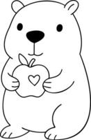 Cute capybara holding apple with heart, showcasing playful and friendly expression vector