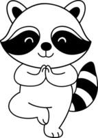 Cute raccoon practicing yoga poses with joyful expression, promoting relaxation and mindfulness vector