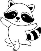 Cute raccoon character dancing joyfully with playful expression and outstretched arms vector