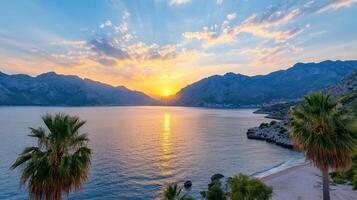 Sunset over the bay of kotor, montenegro photo