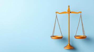 A scale with two gold scales on a blue background photo