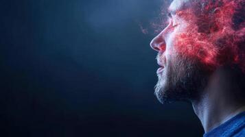 A man with red smoke coming out of his head photo