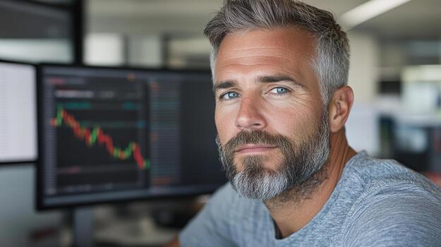 A man with a beard and grey hair is looking at the camera photo