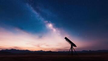 A telescope is seen in the sky with mountains in the background photo