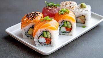 Sushi rolls on a white plate photo