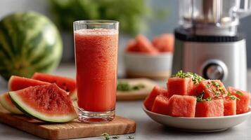 Watermelon smoothie with a blender photo