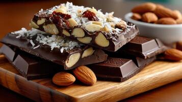 Chocolate covered almonds and coconut photo