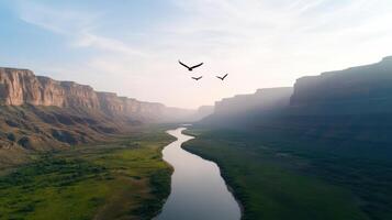 A river in the middle of a valley photo