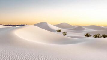 Soft dunes under twilight sky create serene landscape with gentle curves and warm hues photo