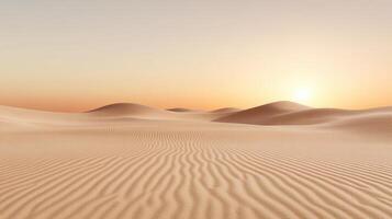Desert landscape with sand dunes and sun rising photo