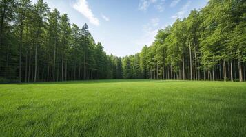 A green field with trees in the background photo