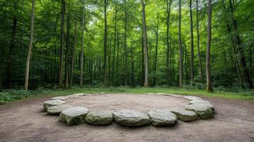A circle of stones in the middle of a forest photo