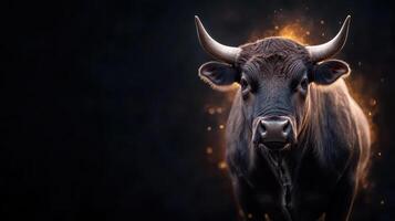 Bull in the dark with flames photo