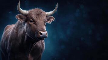Bull on blue background stock photo