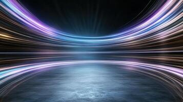Abstract light trails in a dark room photo