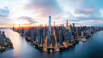 The new york city skyline at sunset photo