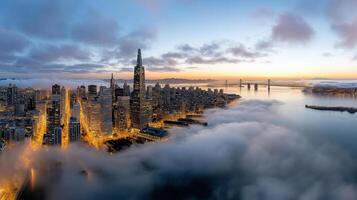 The city of san francisco is seen in the clouds photo