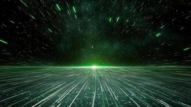 Abstract space background with green light and stars photo