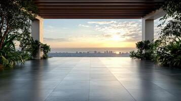 An open floor plan with a view of the city photo