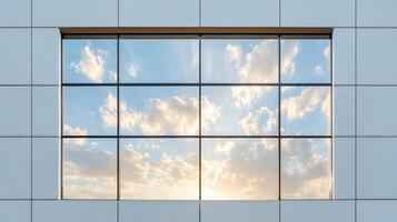 A window with a view of the sky and clouds photo