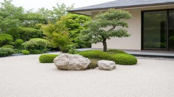 A japanese garden with rocks and trees photo