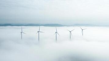 Wind turbines in the clouds photo