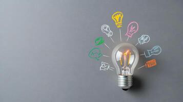 Light bulb with colorful icons on the wall photo