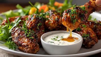 Chicken wings with sauce dipping photo
