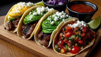 A plate with tacos and salsa on it photo