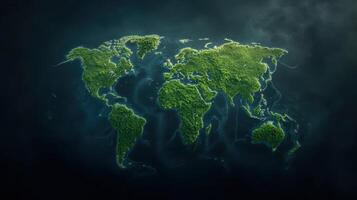 The world map is made of green grass photo