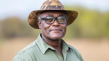 An older man wearing a hat and glasses photo