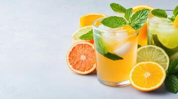 Citrus and mint infused water with lime and mint photo