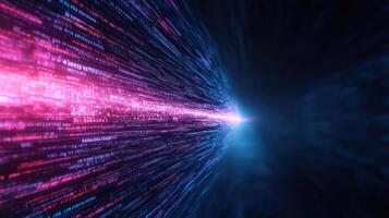 Abstract digital data stream with blue and pink lights photo