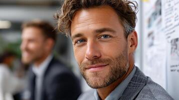 A man in a suit and tie is smiling photo