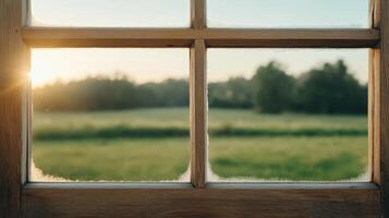A view of a field through a window photo