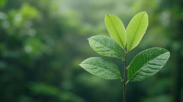 A green leaf on a tree branch in a forest photo