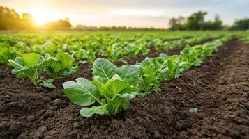 un campo de vegetales creciente en el suciedad foto