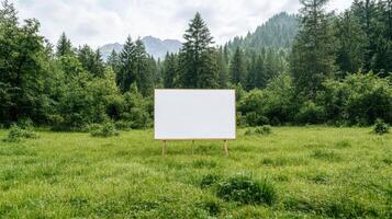 Blank billboard in the middle of a green field photo