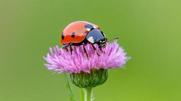 A ladybug on a pink flower photo