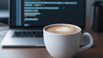 Coffee with code on the table photo